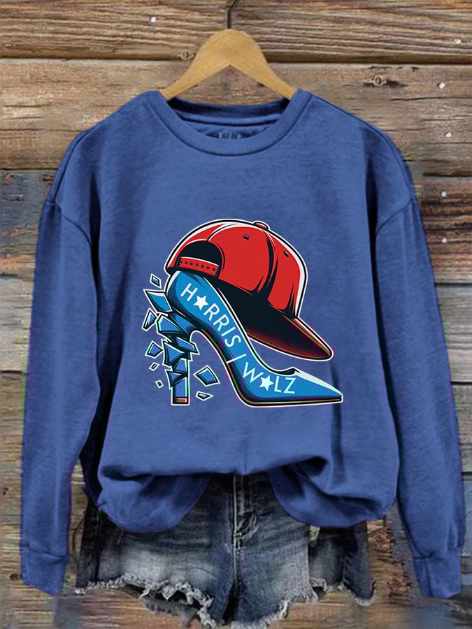 Women's Red Hat Crushing Blue High Heels Printed Sweatshirt