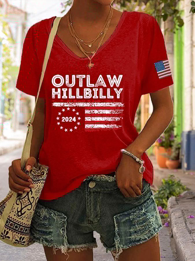 Women's The Outlaw and The Hillbilly Print V-Neck T-Shirt