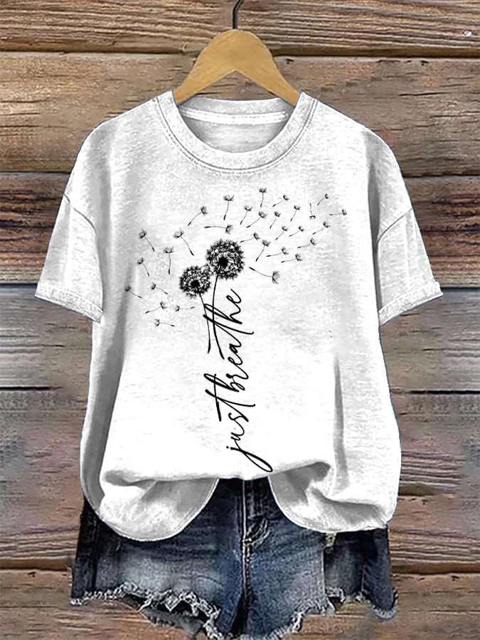 Women's Just Breathe Print Round Neck T-Shirt