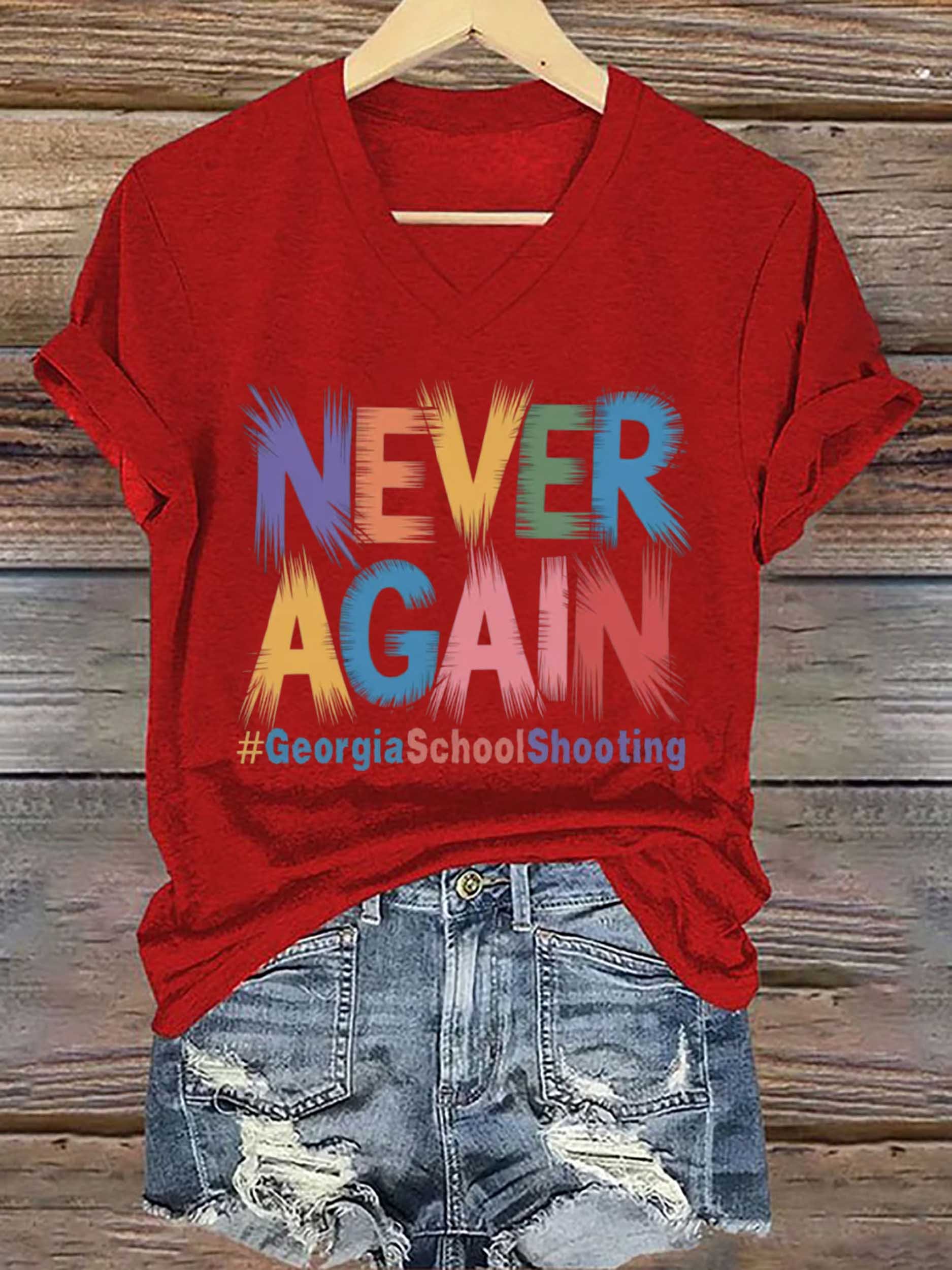 Women's Never Again #Georgiaschoolshooting Printed Short-Sleeved T-Shirt