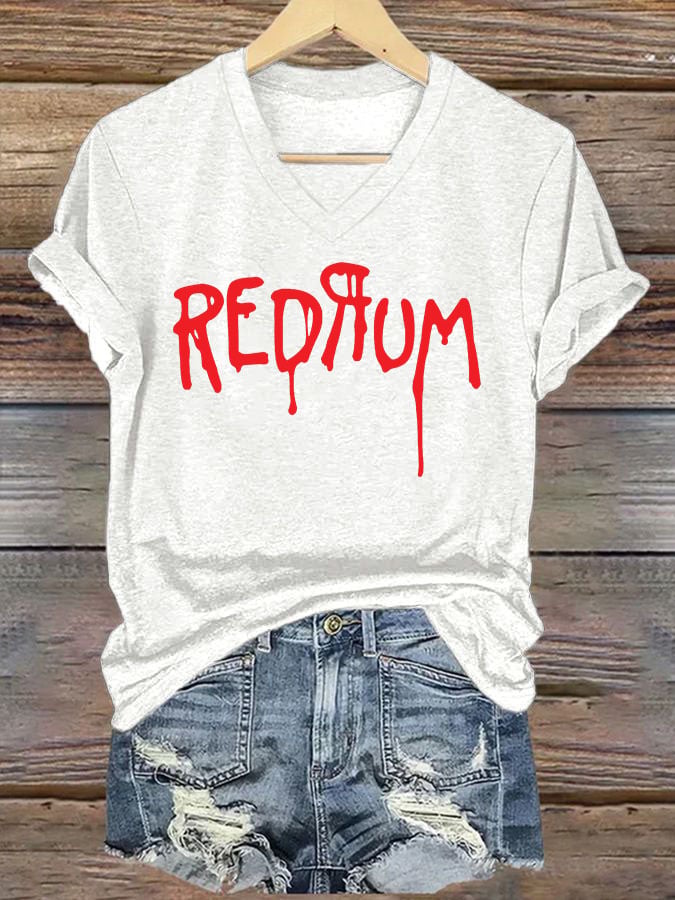 Women's Horrible Blood Redrum Print Casual T-Shirt