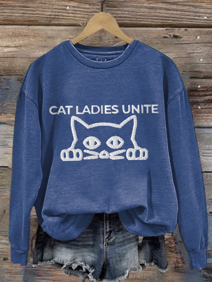 Retro Cat Ladies Unite Print Sweatshirt