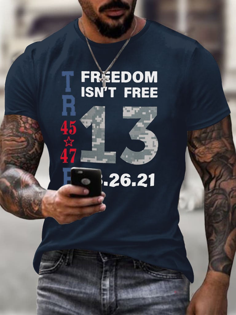 Men's Retro 13 US Fallen Soldiers Memorial Freedom Print T-Shirt