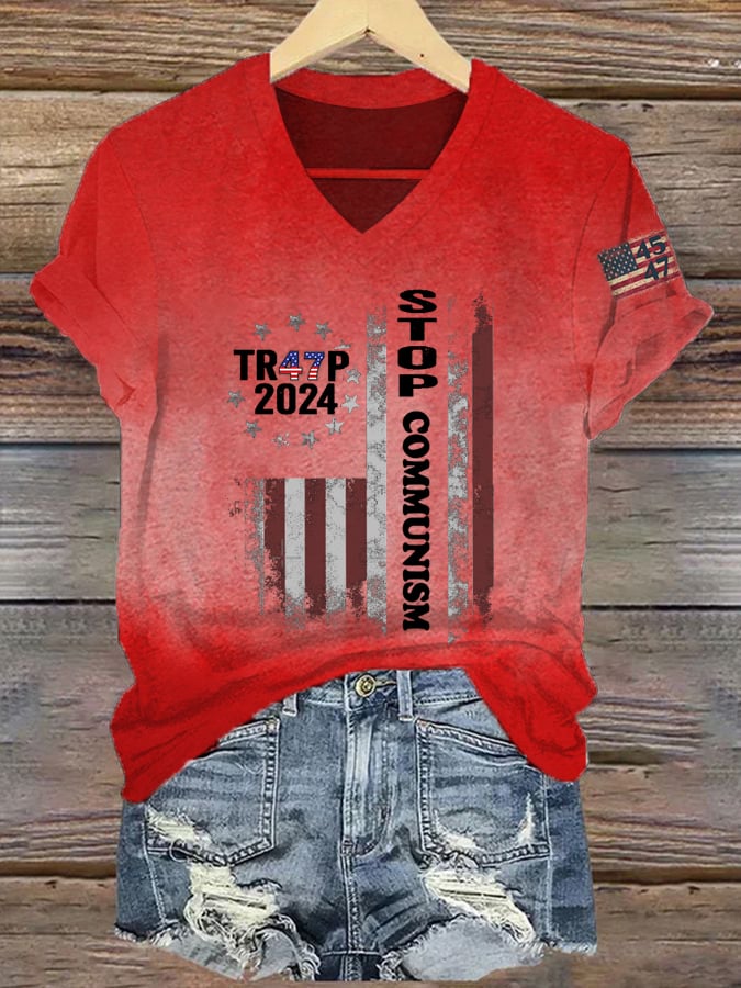Women's Stop Communism 45 47 Flag   Printed Short-Sleeved T-Shirt
