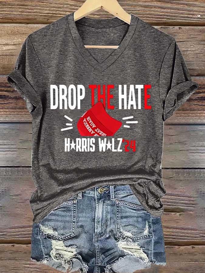 Women's Drop The Hate No Maga Hat Print T-shirt