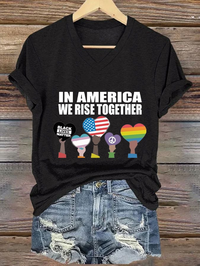 Women's In America We Rise Together print casual T-shirt