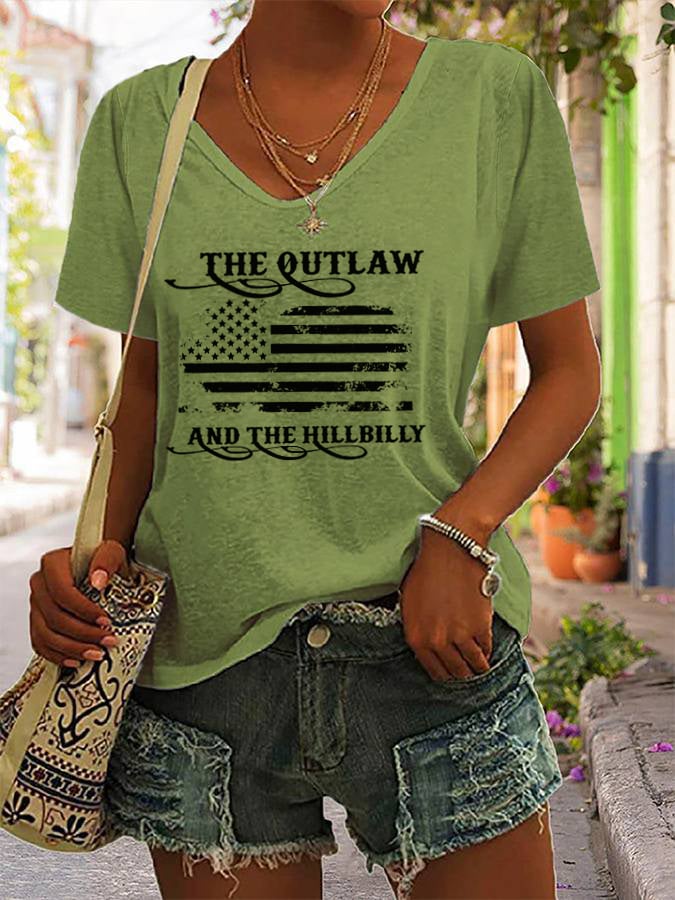 Women's The Outlaw and The Hillbilly Print V-Neck T-Shirt