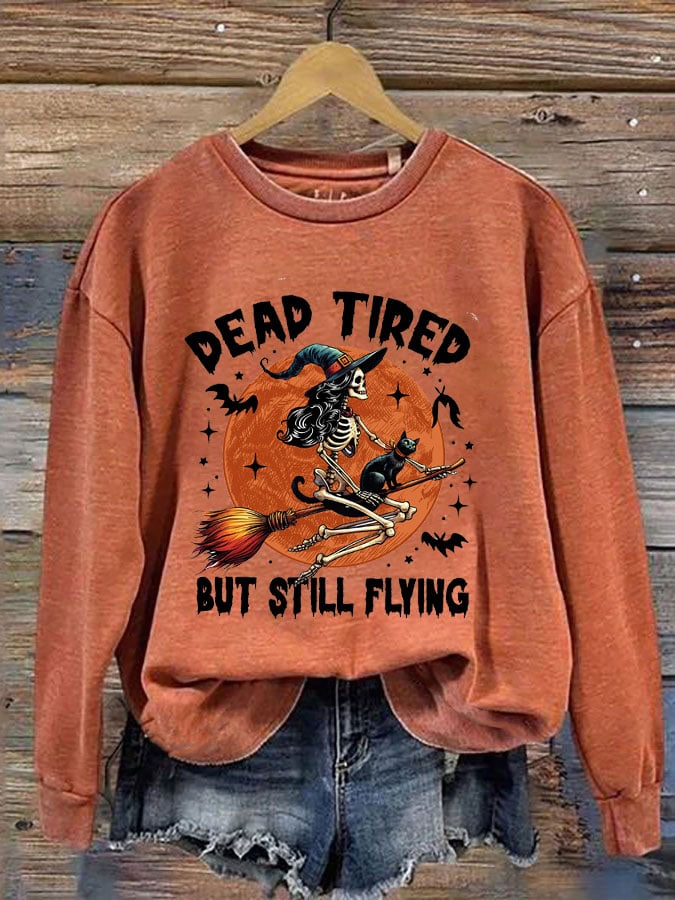 Women's Dead Tired But Still Flying Print Crew Neck Sweatshirt