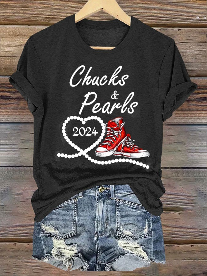 Women's Chucks & Pearls Printed Casual T-Shirt