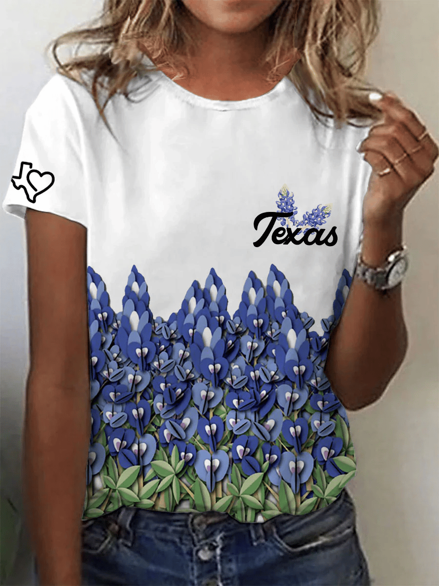 Women's Texas Strong Texas Bluebonnets Printed Short-Sleeved T-Shirt