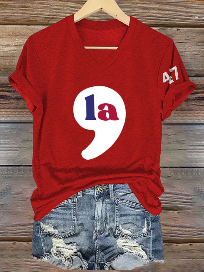 Women's Vintage La 47 Printed Casual V Neck T-Shirt