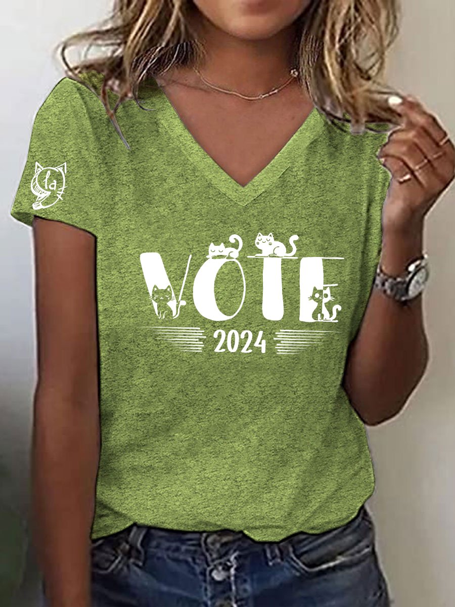 Women's Childless Cat Ladies Printed Casual V Neck T-Shirt