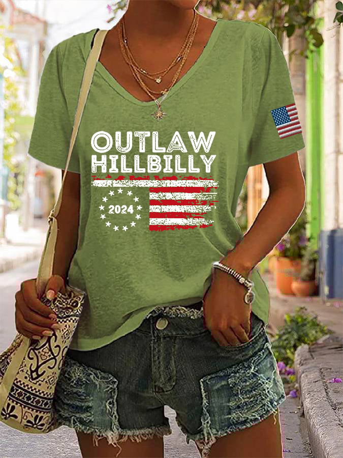 Women's The Outlaw and The Hillbilly Print V-Neck T-Shirt