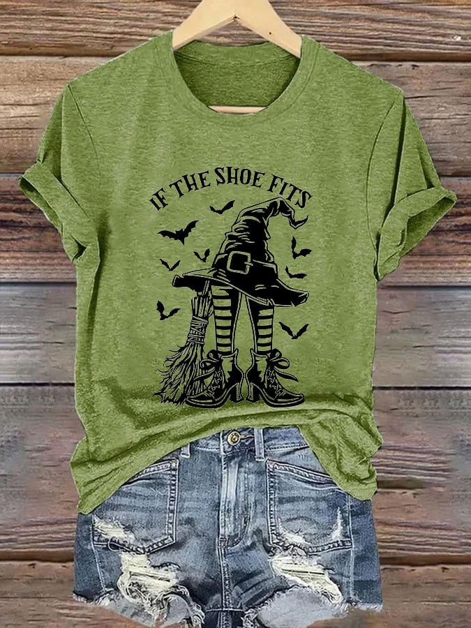 Women's Happy Halloween If The Shoe Fits   Print Crew Neck T-Shirt