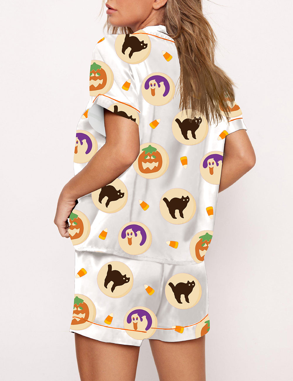 Pumpkin Black Cat Halloween Pajama Set