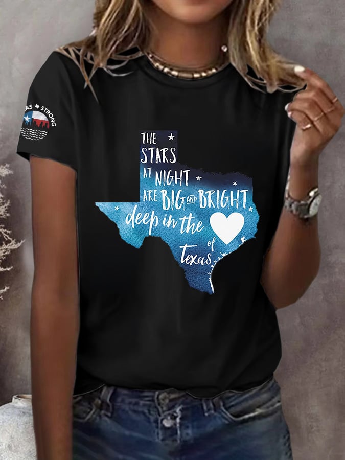 Retro Texas Strong The Stars At Night Are Big And Bright Deep In The Heart Of Texas Print T-Shirt