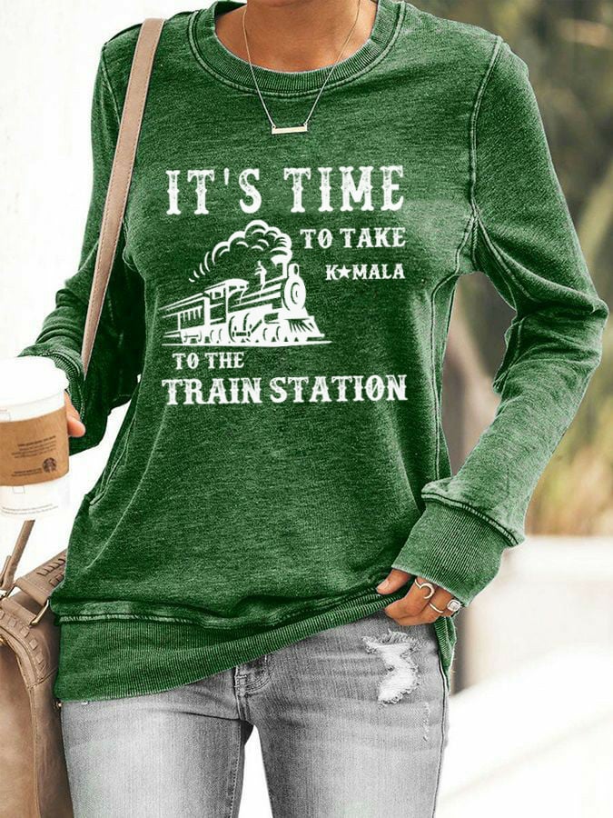 Women's It's Time To Take KAMALA To The Train Station Printed Casual Sweatshirt