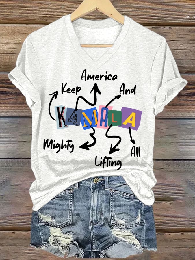 Keep America Mighty And Lifting All Casual V Neck T-Shirt