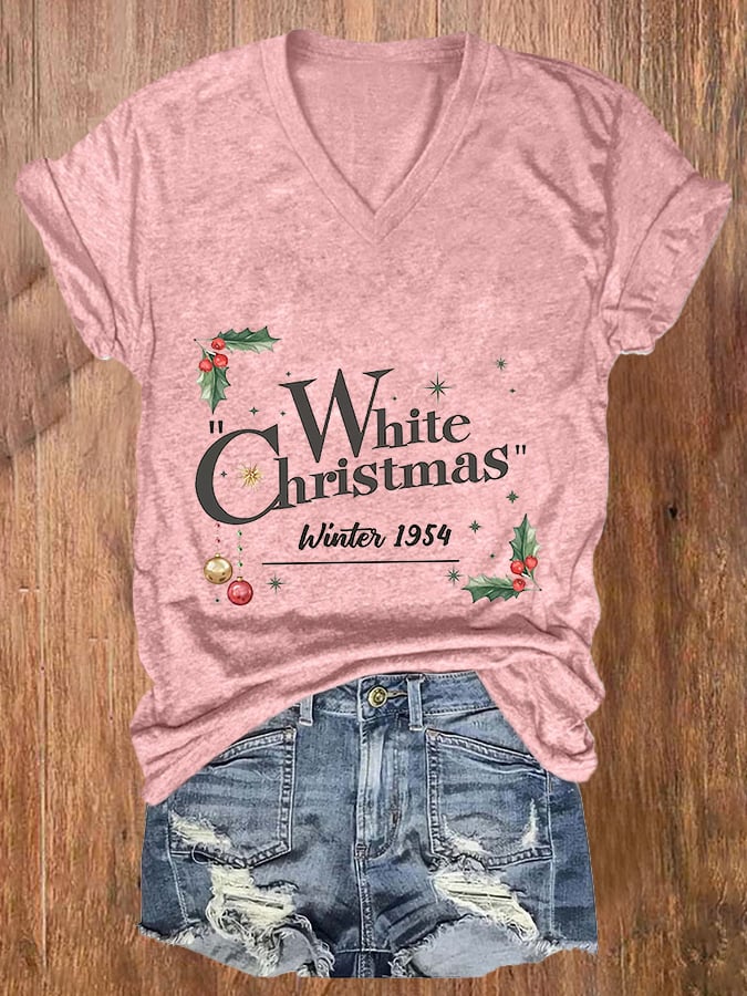 Women'S White Christmas Printed Casual T-Shirt