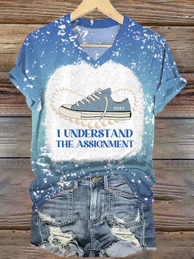 Women's I Understood The Assignment Print V Neck T-shirt