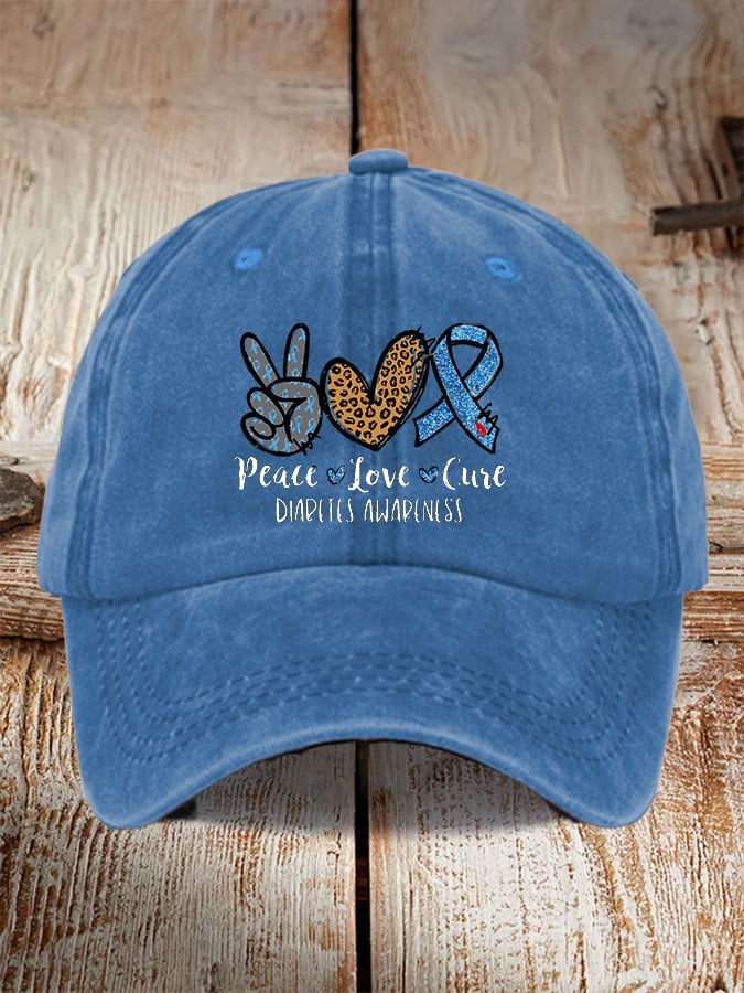 Diabetes Awareness Peace Love Cure Sunflower Print Hat