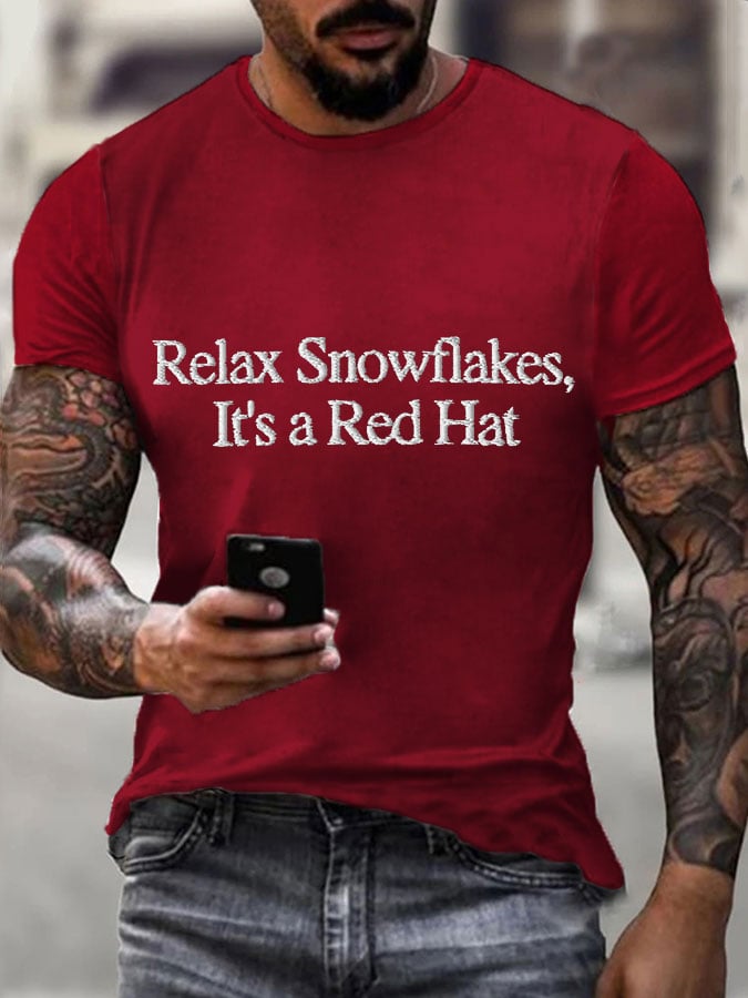 Men's Relax Snowflakes Its a Red Hat Print T-shirt