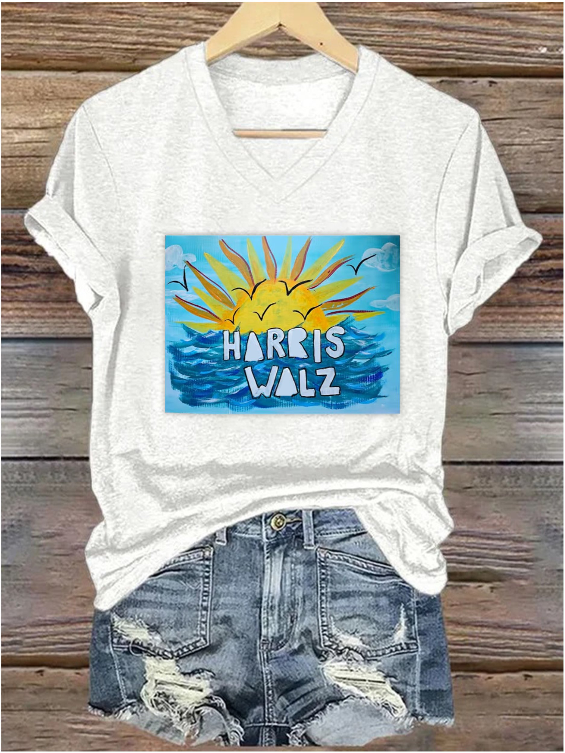 Women's La 2024 Blue Wave Printed Short-Sleeved T-Shirt