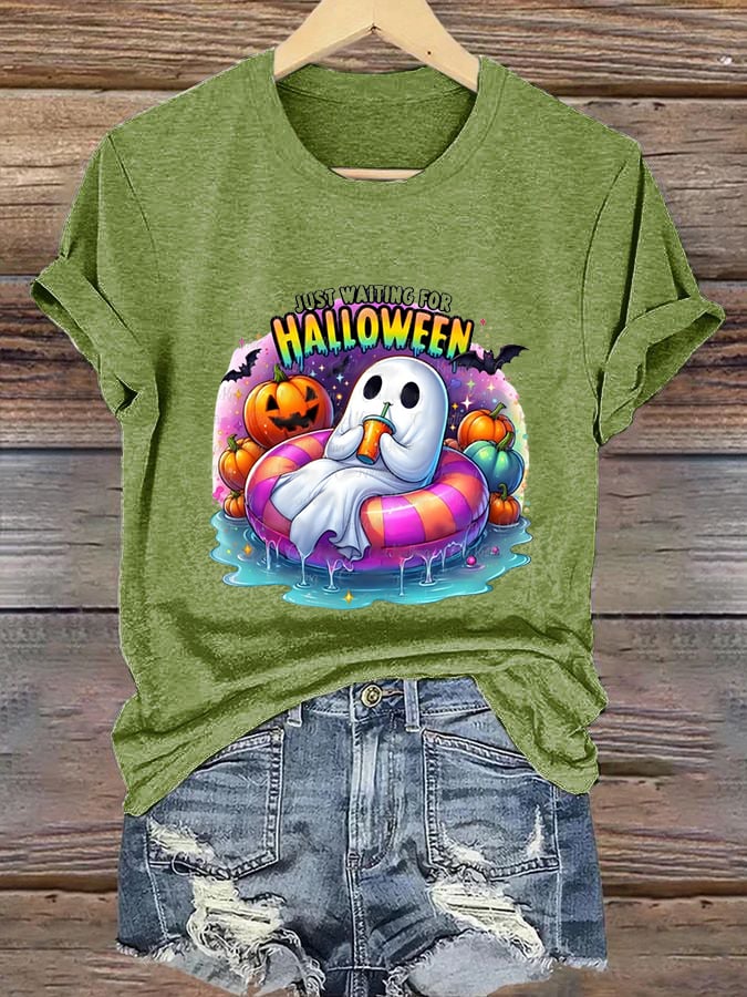 Women's Just Waiting for Halloween Print Casual T-Shirt