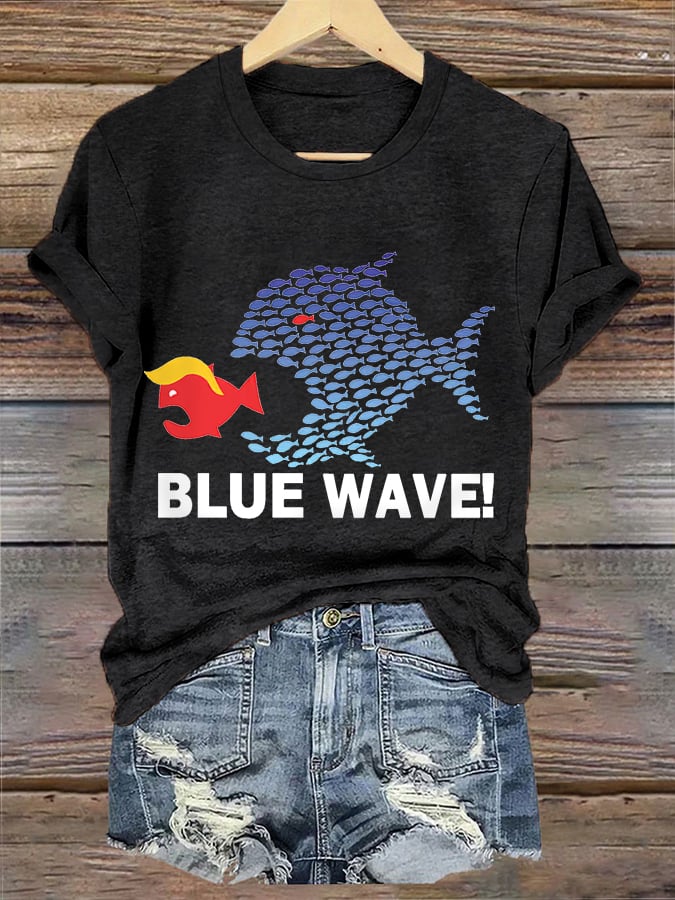 Women's Blue Fish Eating Red Fish Blue Wave 2024  Tee