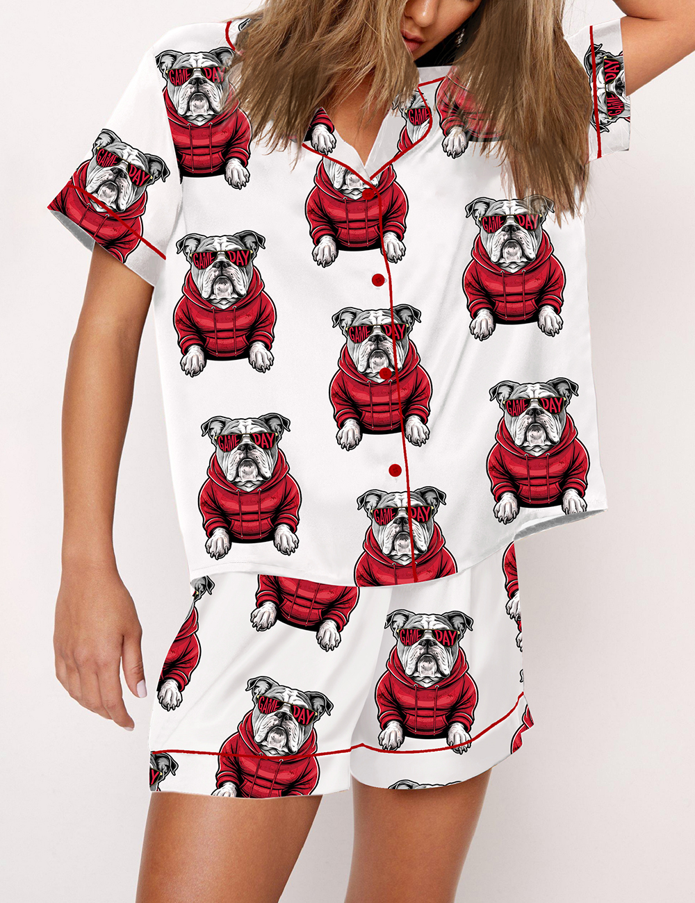 Women’s Go Dawgs Funny Bulldogs Football Pajama Set