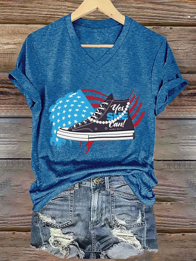 Women's Yes She Can Chucks&Pearls Print T-Shirt