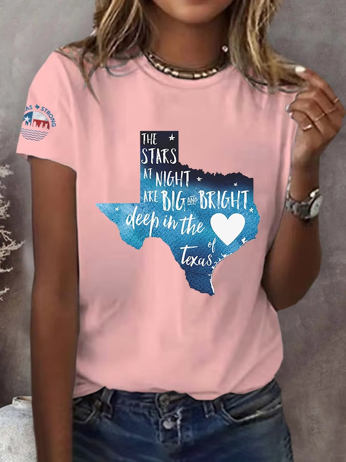 Retro Texas Strong The Stars At Night Are Big And Bright Deep In The Heart Of Texas Print T-Shirt