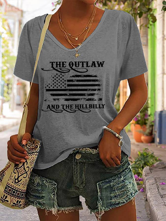 Women's The Outlaw and The Hillbilly Print V-Neck T-Shirt