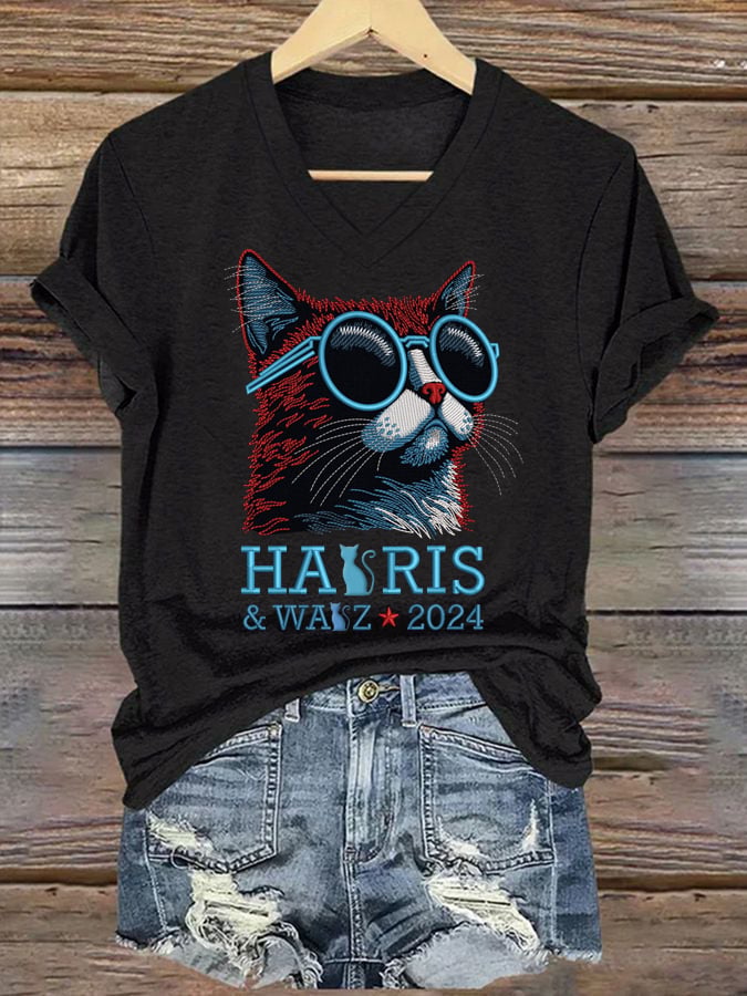 Women's Black Cat 2024 Printing T -shirt