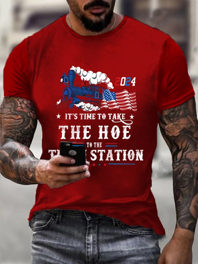 Men's It's Time To Take The Hoe To Train Station Print T-shirt