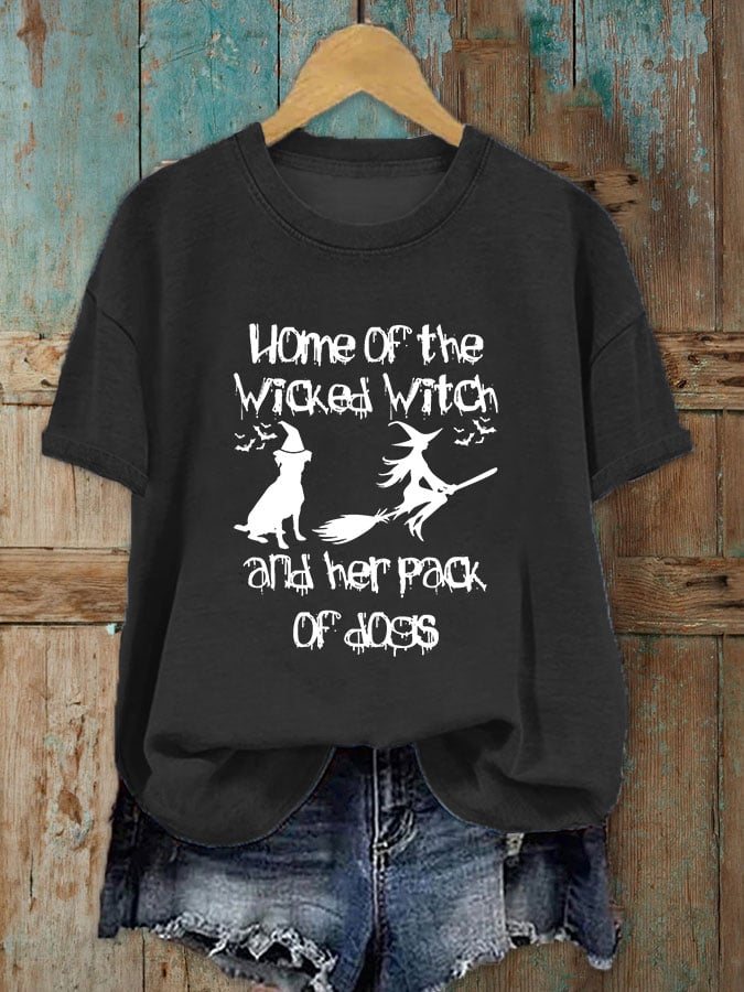 Women's Witch and Dog Print T-Shirt