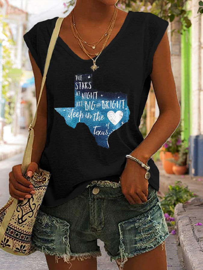 V Neck Retro Texas Strong The Stars At Night Are Big And Bright Deep In The Heart Of Texas Print Tank Tops