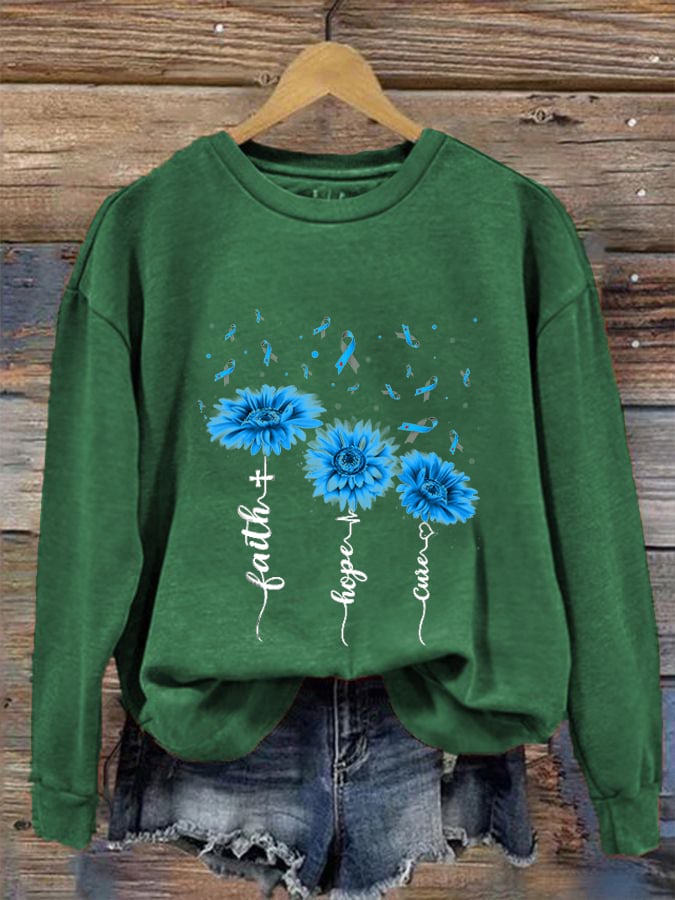 Women's Diabetes awareness Faith Hope Cure Sunflower Printed Sweatshirt