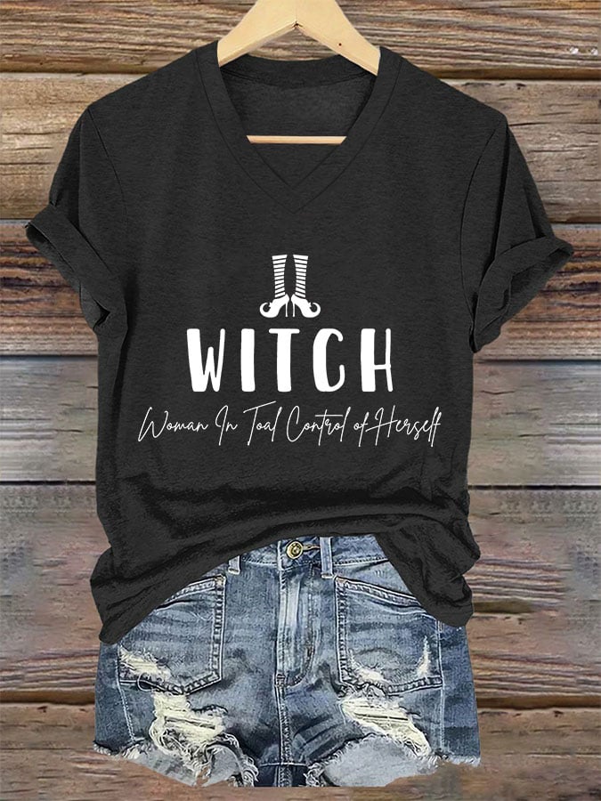 Women's Witch-Woman In Total Control Herself Print T-Shirt