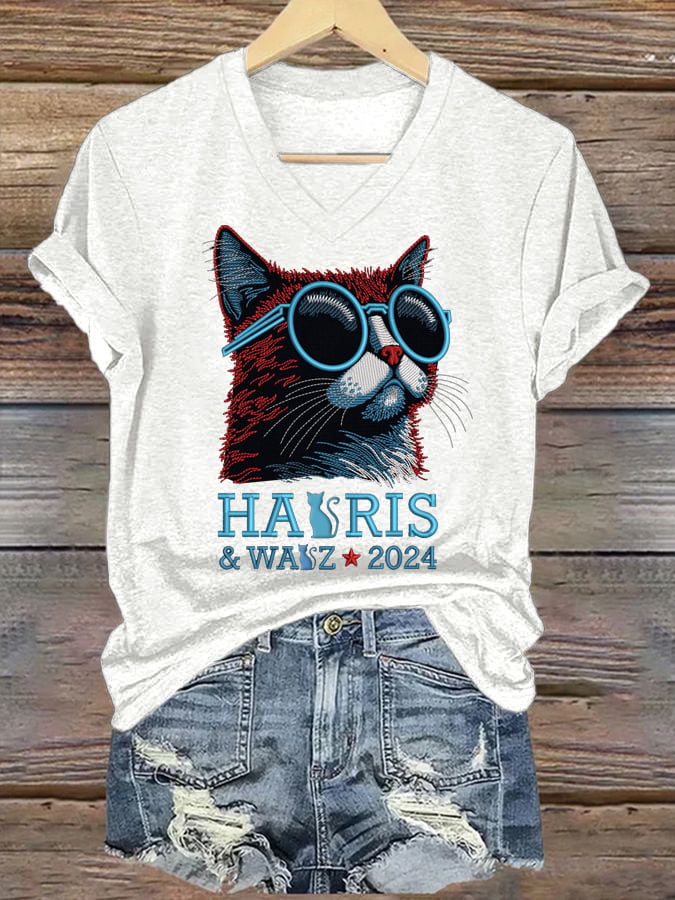 Women's Black Cat 2024 Printing T -shirt