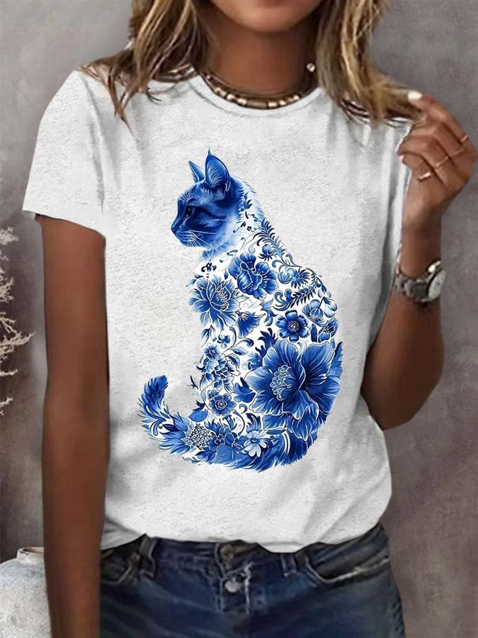 Women'S Cat Printed T-Shirt