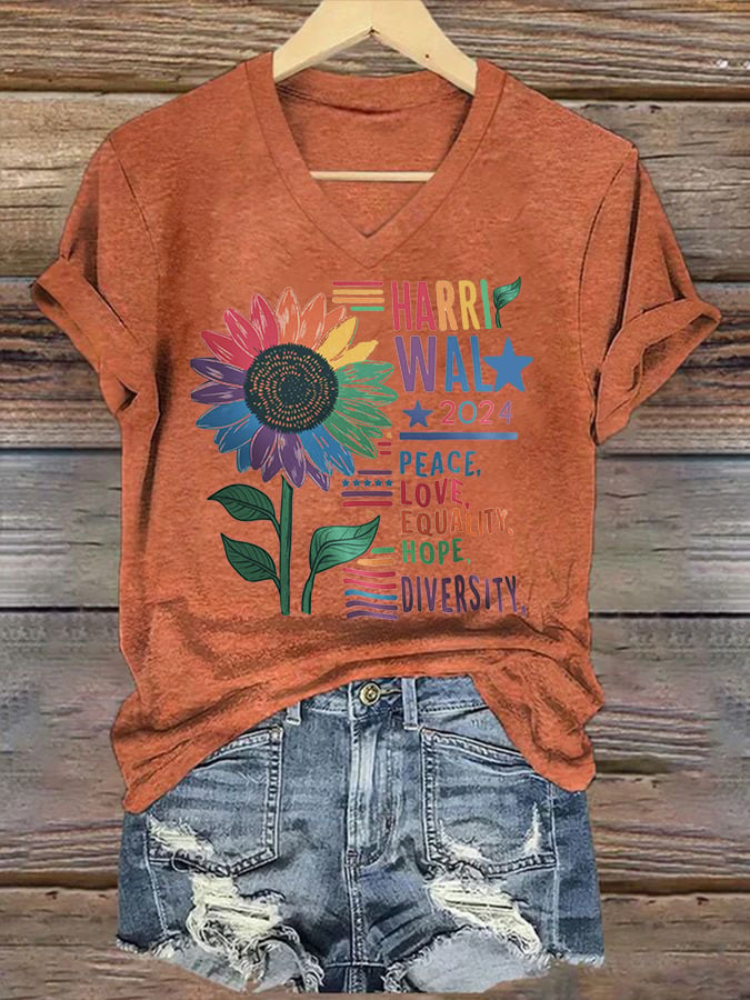 Women'S Peace Love Equality Hope Diversity Print T-Shirts