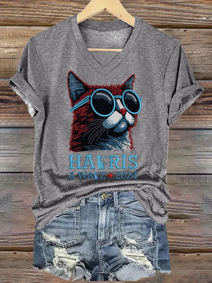 Women's Black Cat 2024 Printing T -shirt
