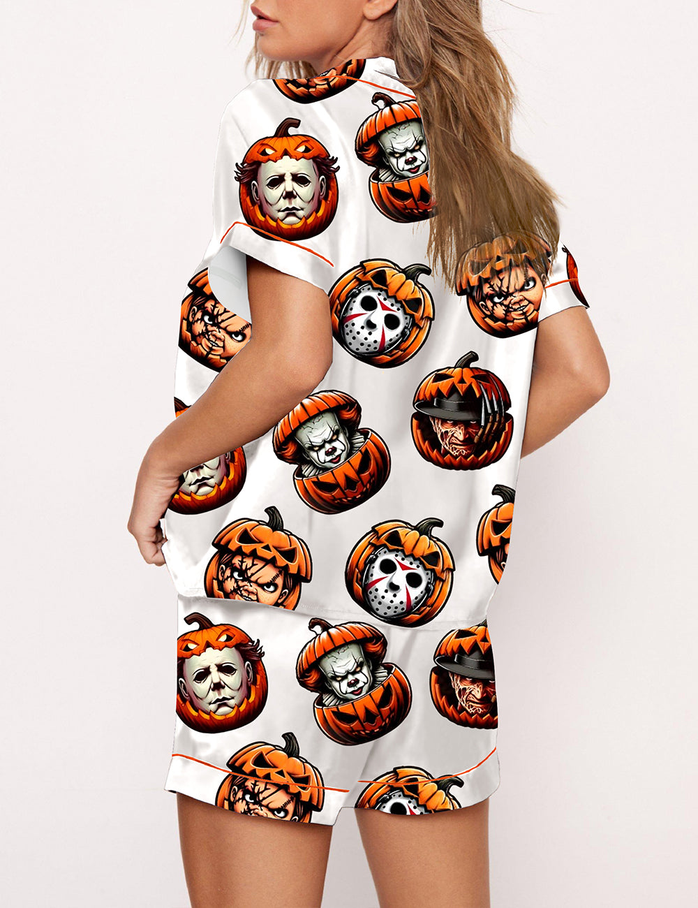 Women's Horror Characters Friends Pumpkin Pajama Set