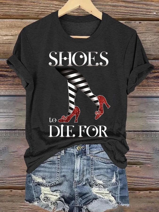 Women's Halloween irresistible shoes print casual T-shirt