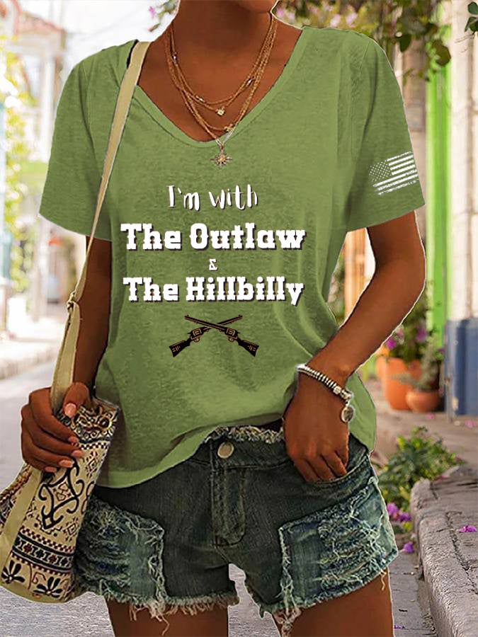 Women's I’m With The Outlaw and The Hillbilly Print V-Neck T-Shirt