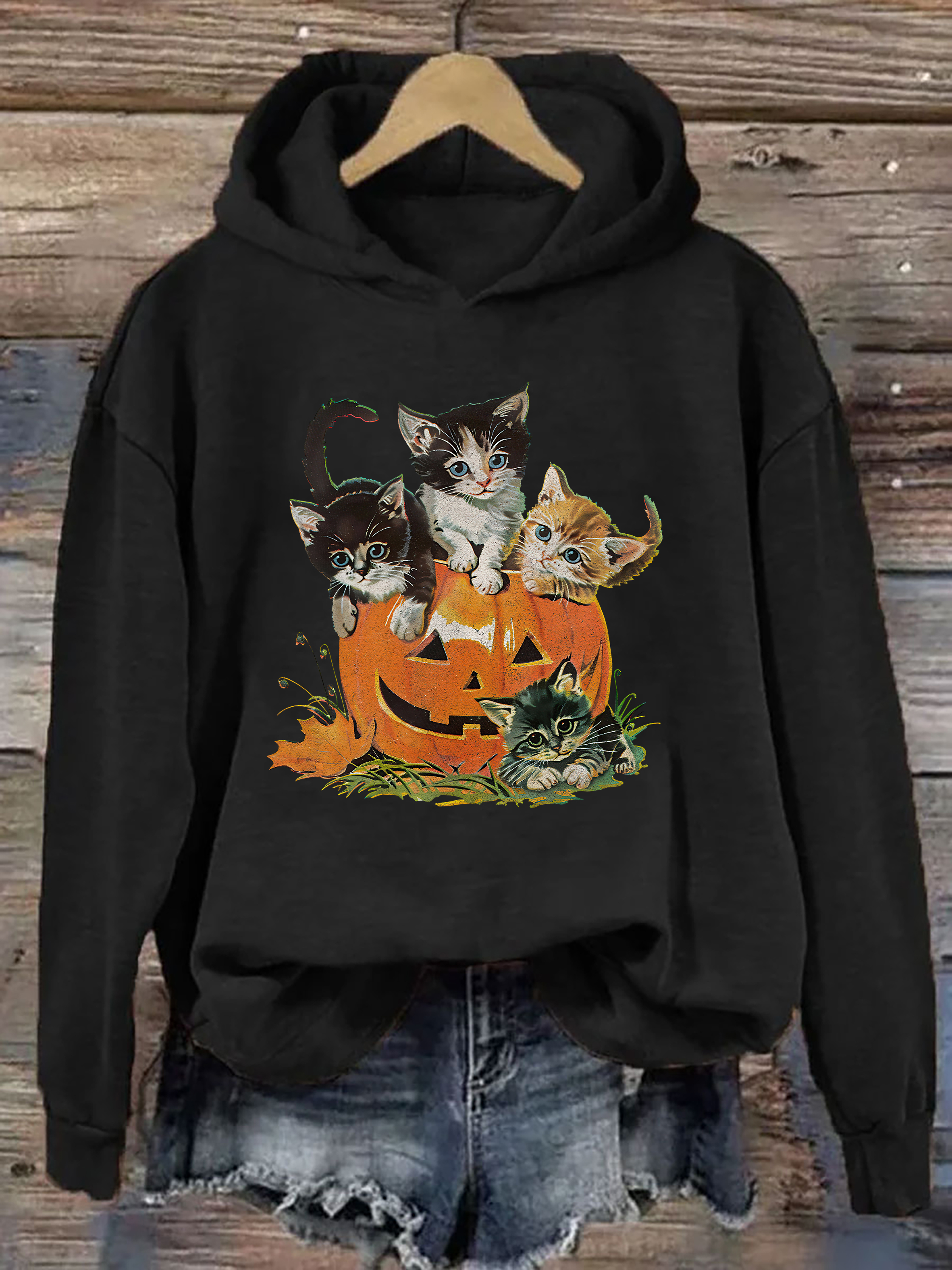 Vintage 90s Cat Halloween Hoodie