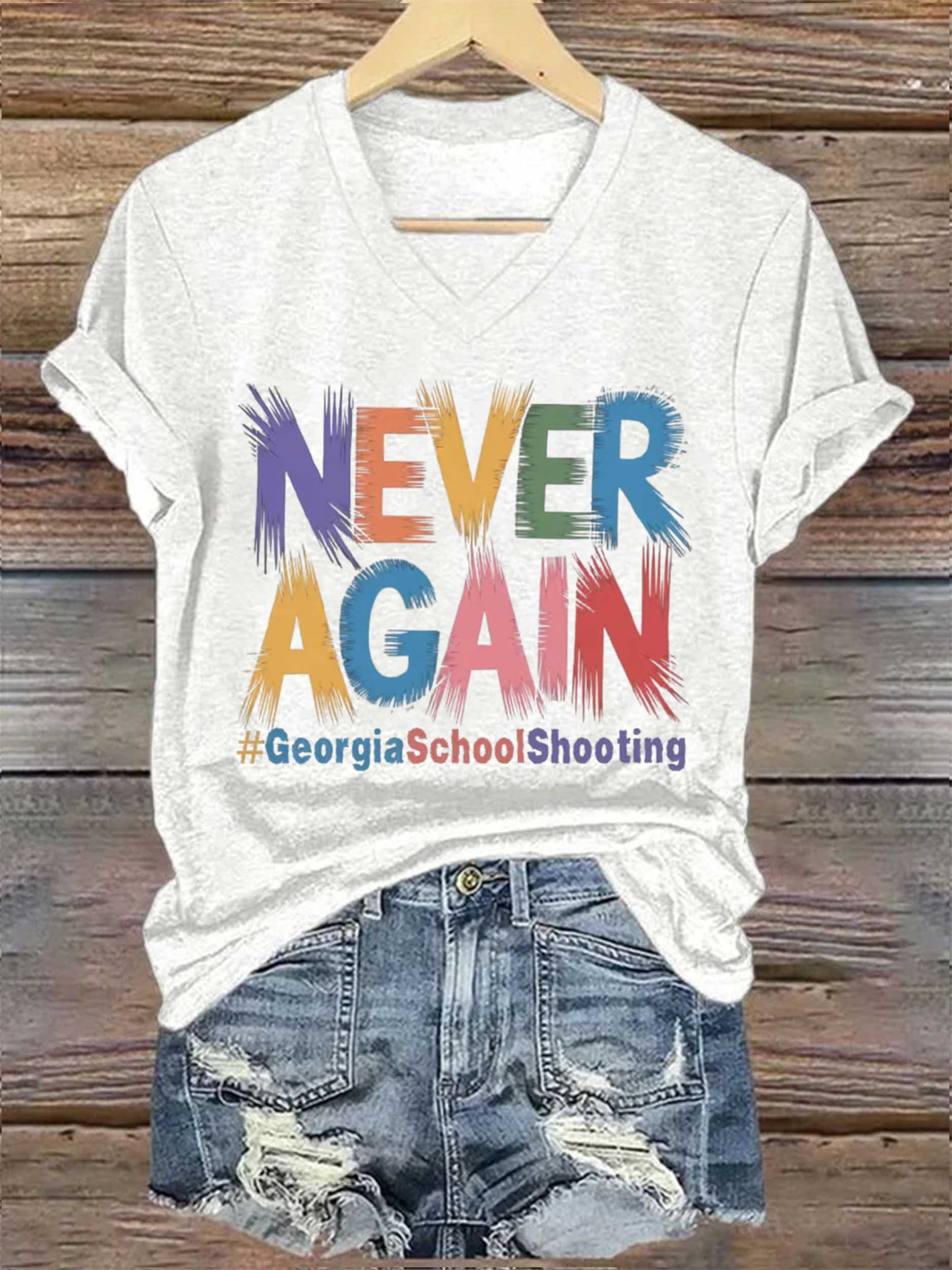 Women's Never Again #Georgiaschoolshooting Printed Short-Sleeved T-Shirt