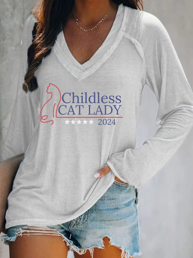 Women's Childless Cat Lady Casual Long-Sleeve Top