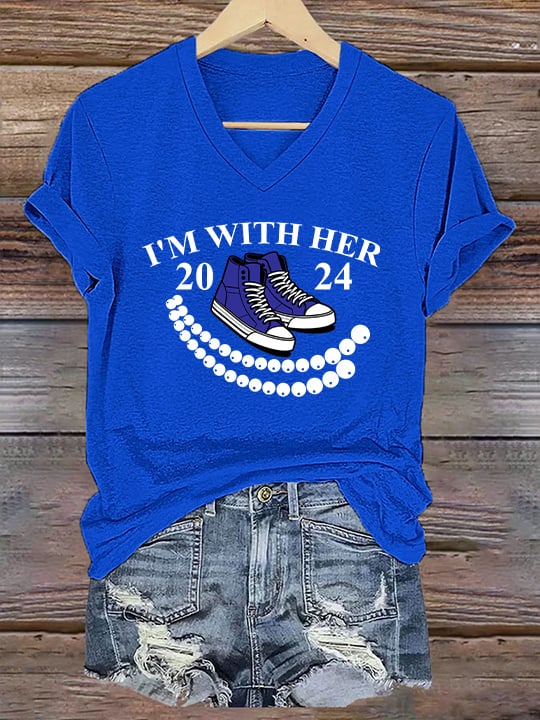Women's Chucks And Pearls Printed V Neck T-Shirt